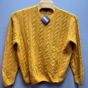 Scott Barber Mens Mustard Yellow Wool Blend Cable Knit Crewneck Sweater Italy L